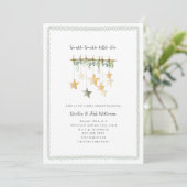Twinkle Little Star Boho Neutral Green Baby Shower 招待状 (スタンド正面)
