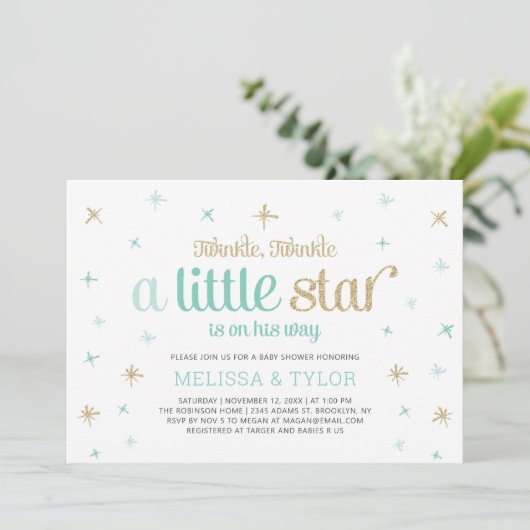 Twinkle Little Star Boy Baby Shower, Sprinkle 招待状 (スタンド正面)