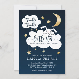 Twinkle Little Star Bunny Boy Baby Shower 招待状