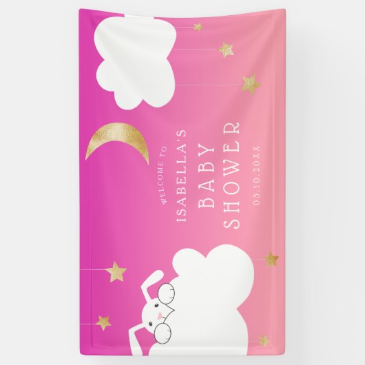 Twinkle Little Star Bunny Pink赤ちゃんシャワーへようこそ 横断幕 (縦)