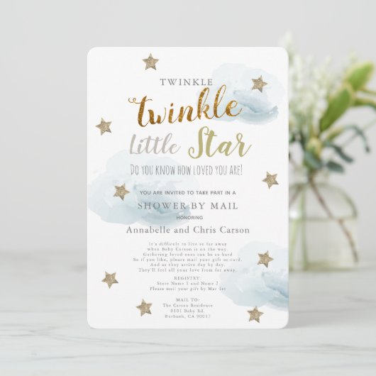 Twinkle Little Star & Cloud Baby Shower By Mail 招待状 (スタンド正面)