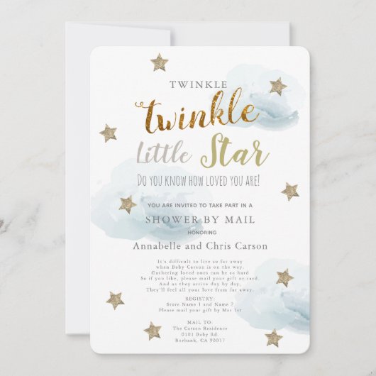 Twinkle Little Star & Cloud Baby Shower By Mail 招待状 (正面)