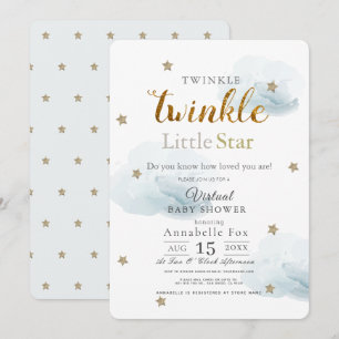Twinkle Little Star Cloud Blue Virtual Baby Shower 招待状