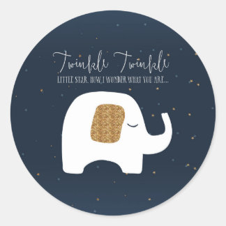 Twinkle Little Star Elephant Baby Showerステッカー ラウンドシール