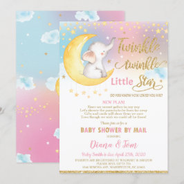 Twinkle Little Star Elephant Baby Shower by Mail 招待状