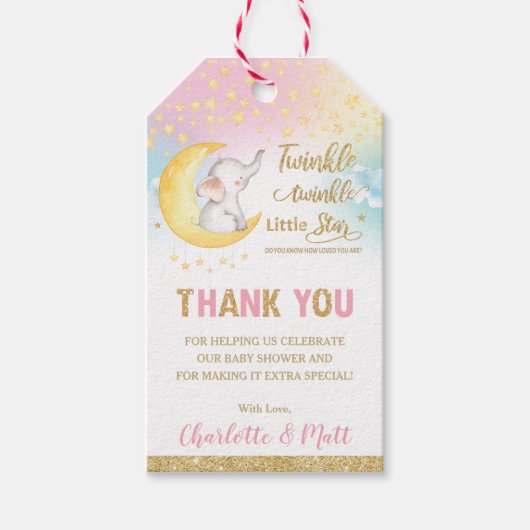 Twinkle Little Star Elephant Pinkありがとう ギフトタグ (正面)
