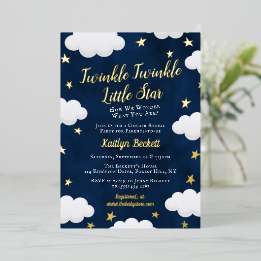 Twinkle Little Star Genderがパーティーを明らかに実在 箔招待状 (立ち正面)