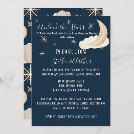 Twinkle Little Star Genderが避難室を明らかにする 招待状 (正面/裏面)