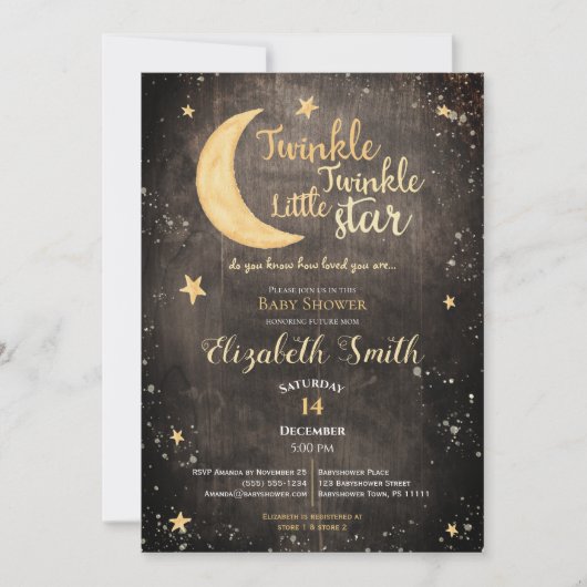 Twinkle little star gender neutral babyshower 招待状 (正面)