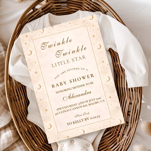 Twinkle Little Star Gold Baby Shower 招待状