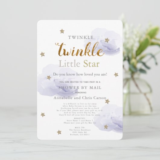 Twinkle Little Star Lavender Baby Shower by Mail 招待状 (スタンド正面)