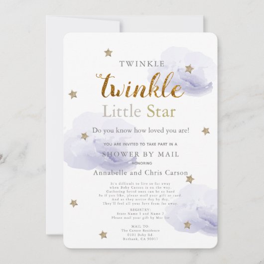 Twinkle Little Star Lavender Baby Shower by Mail 招待状 (正面)