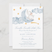 Twinkle Little Star Moon Blue Boy Baby Shower 招待状 (正面)