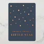 Twinkle Little Star Navy Blue Boy Baby Shower 箔招待状 (正面)
