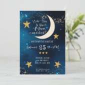 Twinkle Little Star Navy Blue Moon Boy Baby Shower 招待状 (スタンド正面)