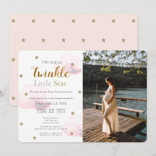 Twinkle Little Star Pinkフォトベビーシャワー 招待状