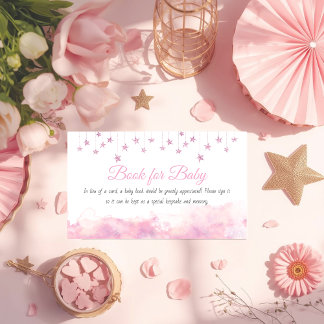 Twinkle Little Star Pink Baby Shower Book Request エンクロージャーカード