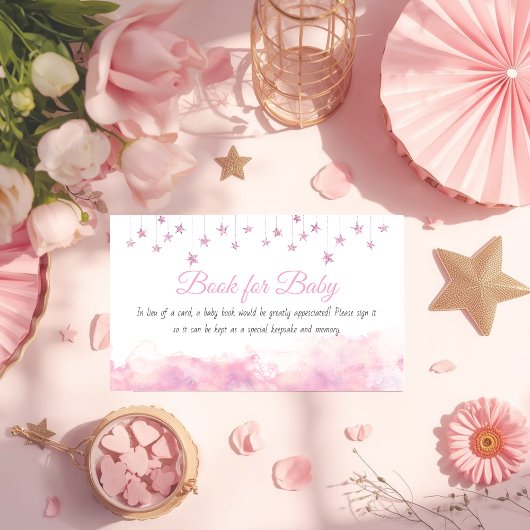 Twinkle Little Star Pink Baby Shower Book Request エンクロージャーカード