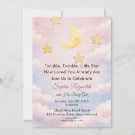Twinkle Little Star Pink Baby Shower Invitation 招待状