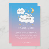 Twinkle Little Star Pink Blue Bunny Gender Reveal サンキューカード (正面/裏面)