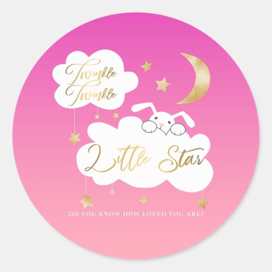 Twinkle Little Star Pink Bunny Baby Showerのお気に入り ラウンドシール (正面)