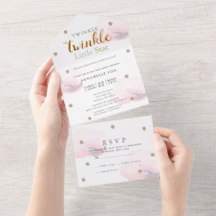 Twinkle Little Star Pink RSVPベビーシャワー オールインワン招待状
