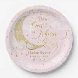 Twinkle Little Stars Moon Pastel Pink Baby Shower ペーパープレート