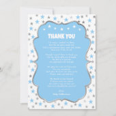 Twinkle silver stars baby blue boy thank you note 招待状 (正面)