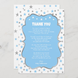 Twinkle silver stars baby blue boy thank you note 招待状