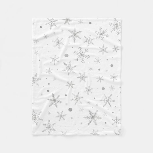 Twinkle Snowflake – シルバーグレー&ホワイト –  フリースブランケット (正面)