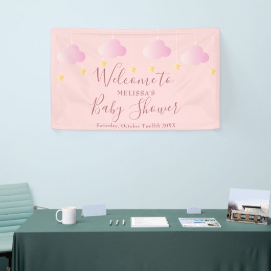 Twinkle Sprinkleピンクの赤ちゃん女の子シャワーへようこそ 横断幕 (トレードショー)