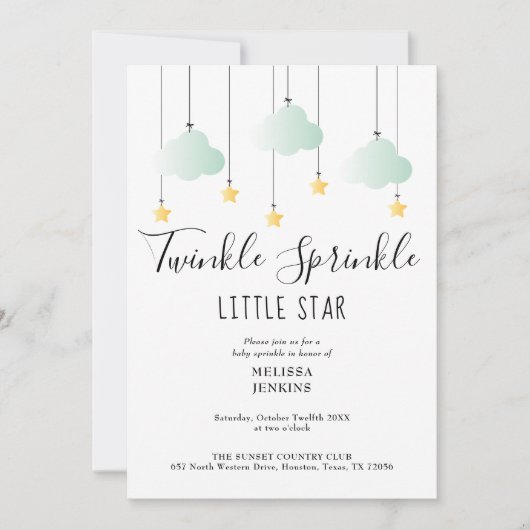 Twinkle Sprinkle ニュートラルQRコード ベビーシャワー 招待状 (正面)