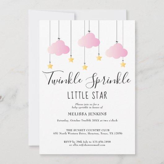 Twinkle Sprinkle ピンク ガールズ オールインワン ベビーシャワー 招待状 (正面)