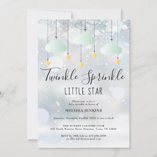 Twinkle Sprinkle 冬のベビーシャワー 招待状 (正面)