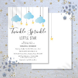 Twinkle Sprinkle Little Star Blue Boy Baby Shower 招待状