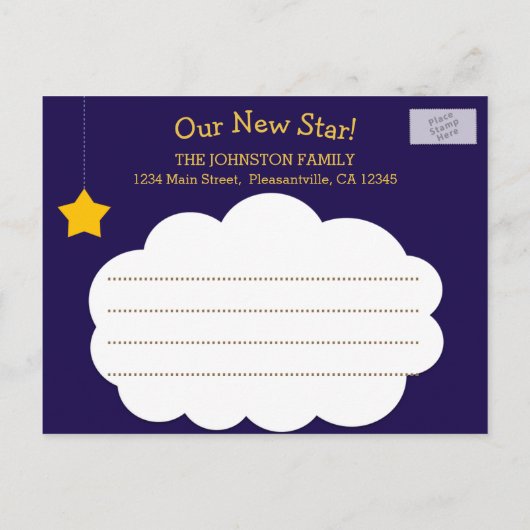Twinkle Star写真お洒落誕生のお知らせ 案内ポストカード (裏面)
