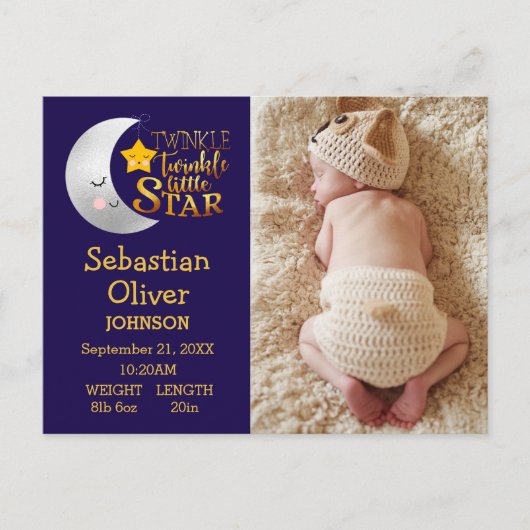Twinkle Star写真お洒落誕生のお知らせ 案内ポストカード (正面)