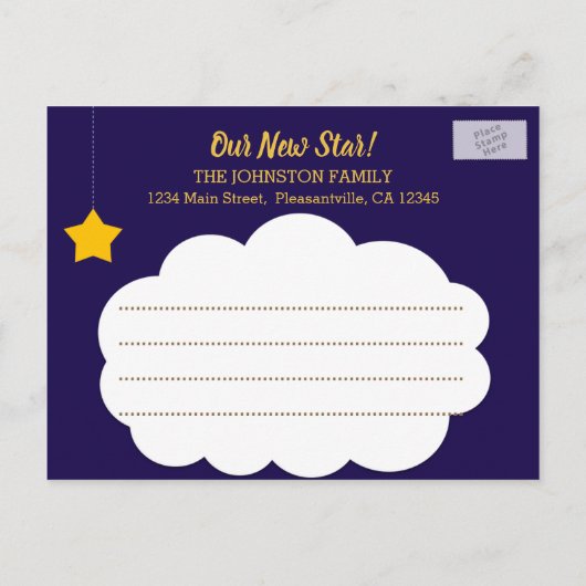 Twinkle Star Script写真誕生のお知らせ 案内ポストカード (裏面)