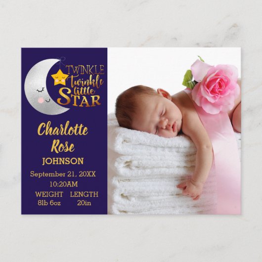 Twinkle Star Script写真誕生のお知らせ 案内ポストカード (正面)