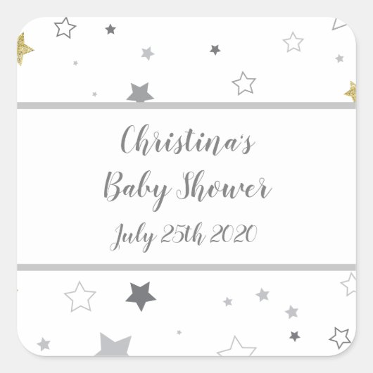 Twinkle Starsメッセージカード、ジェンダーが赤ちゃんシャワーを明らかにする スクエアシール (正面)