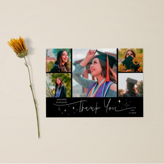 Twinkle Stars Black Grad Multi Photo Thank You 案内状