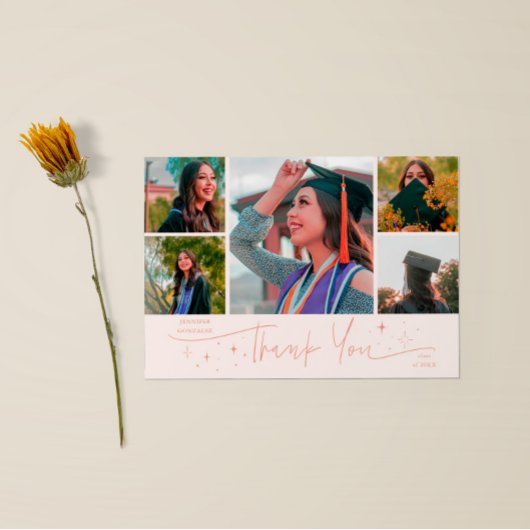 Twinkle Stars Peach Grad Multi Photo Thank You 案内状