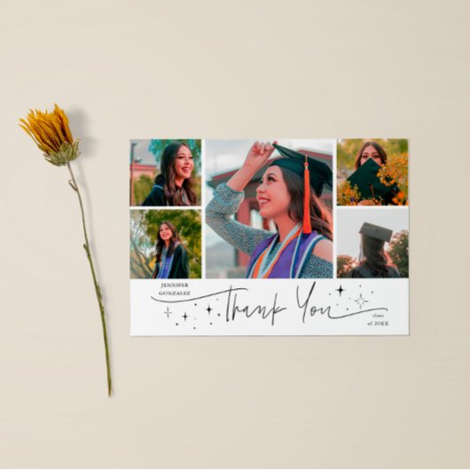 Twinkle Stars White Grad Multi Photo Thank You 案内状