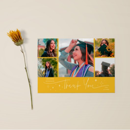Twinkle Stars Yellow Grad Multi Photo Thank You 案内状