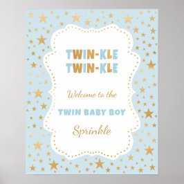 Twinkle Twin boyベビー振りかけるウェルカムサイン ポスター