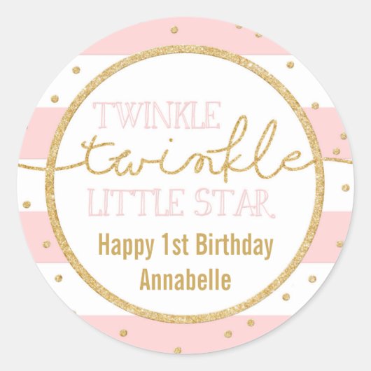 Twinkle Twinkleピンクと金ゴールド誕生日シール ラウンドシール (正面)