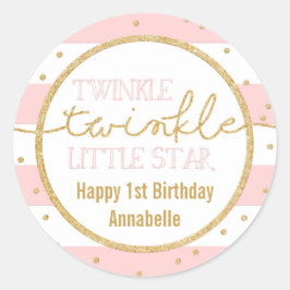 Twinkle Twinkleピンクと金ゴールド誕生日シール ラウンドシール