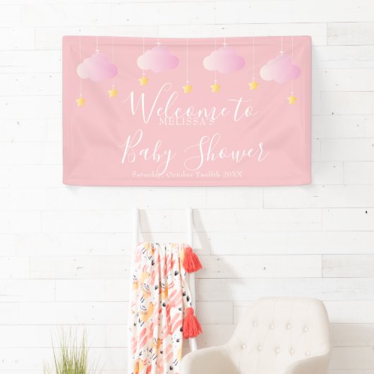 Twinkle Twinkleピンクの赤ちゃん女の子シャワーへようこそ 横断幕 (インサイチュ)