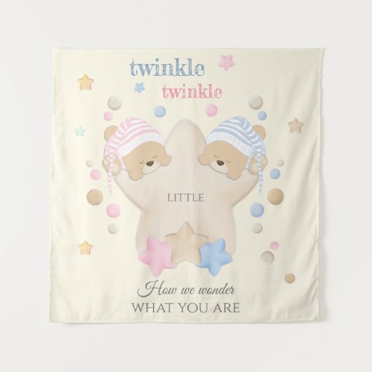 Twinkle Twinkleベビージェンダーがテディベアを明らかにする タペストリー (正面)