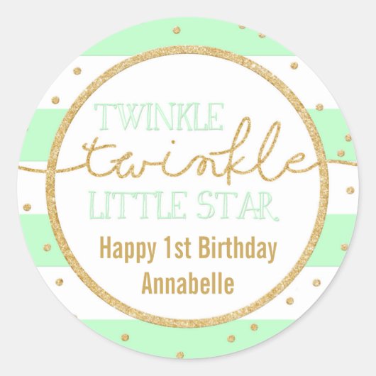 Twinkle Twinkleミントと金ゴールド誕生日シール ラウンドシール (正面)